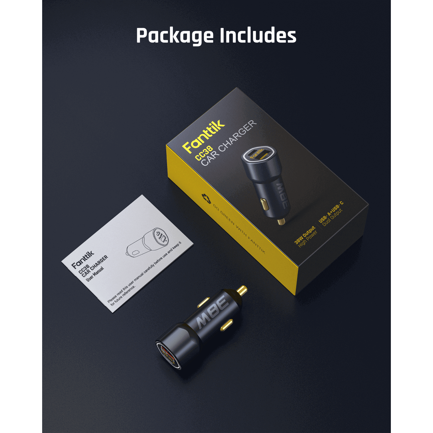 Fanttik USB C Car Charger, 38W Dual Port Fast Charging Car Adapter