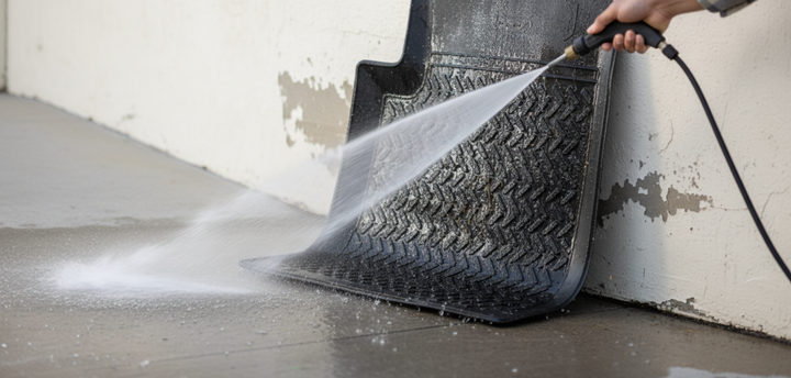 Deep Cleaning Removable Car Mats and Liners with Pressure Systems