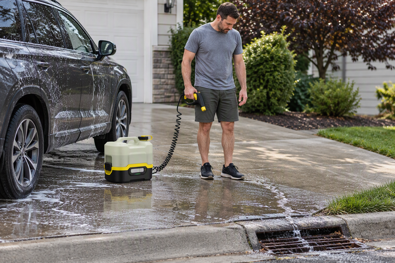 Where Can Car-Wash Runoff Go When Using a Cordless Pressure Washer?