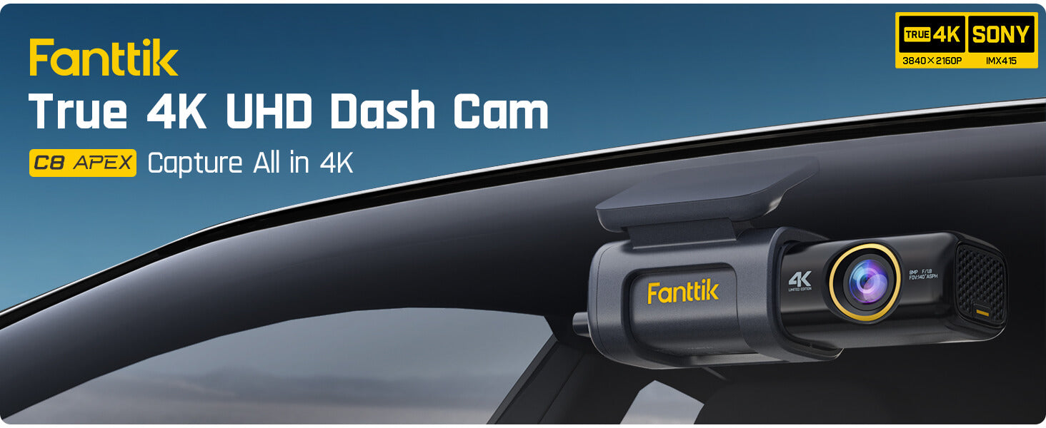 Fanttik C8 APEX Dash Cam, 4K UHD Dash Camera Front for Cars, Built-in 128G  eMMC, Super Night Vision, Smart APP & Voice Control, 5G WiFi GPS, Emergency