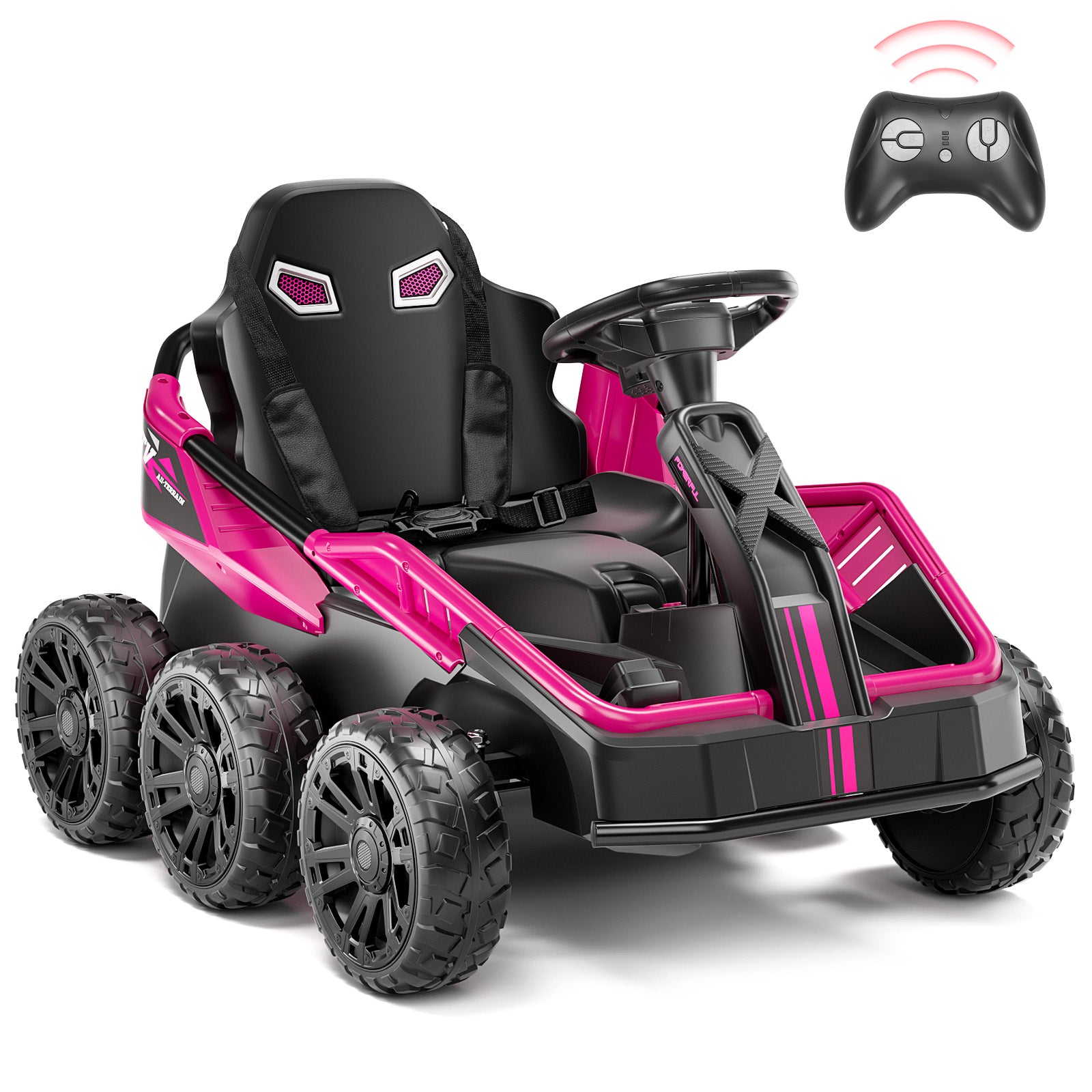 24V Ride on Toys for Big Kids, 6 Eva Wheels UTV, 4x75W 5.9MPH Powerful Electric Car, 4WD/2WD Switch, Parent Remote, 4 Shock Absorbers, Ideal Gift for Kids Ages 3+, MER-X Pro Pink