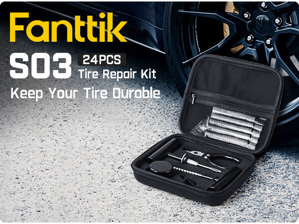 Fanttik Tire Repair Kit-24pcs Heavy Duty Tire Plug Kit, Fix Punctures and Plug Flats Patch, Universal Tire Repair Tools for Autos, Cars, Motorcycles, Trucks, ARBs, ATVs, Tractors, RVs, SUVs, Trailers