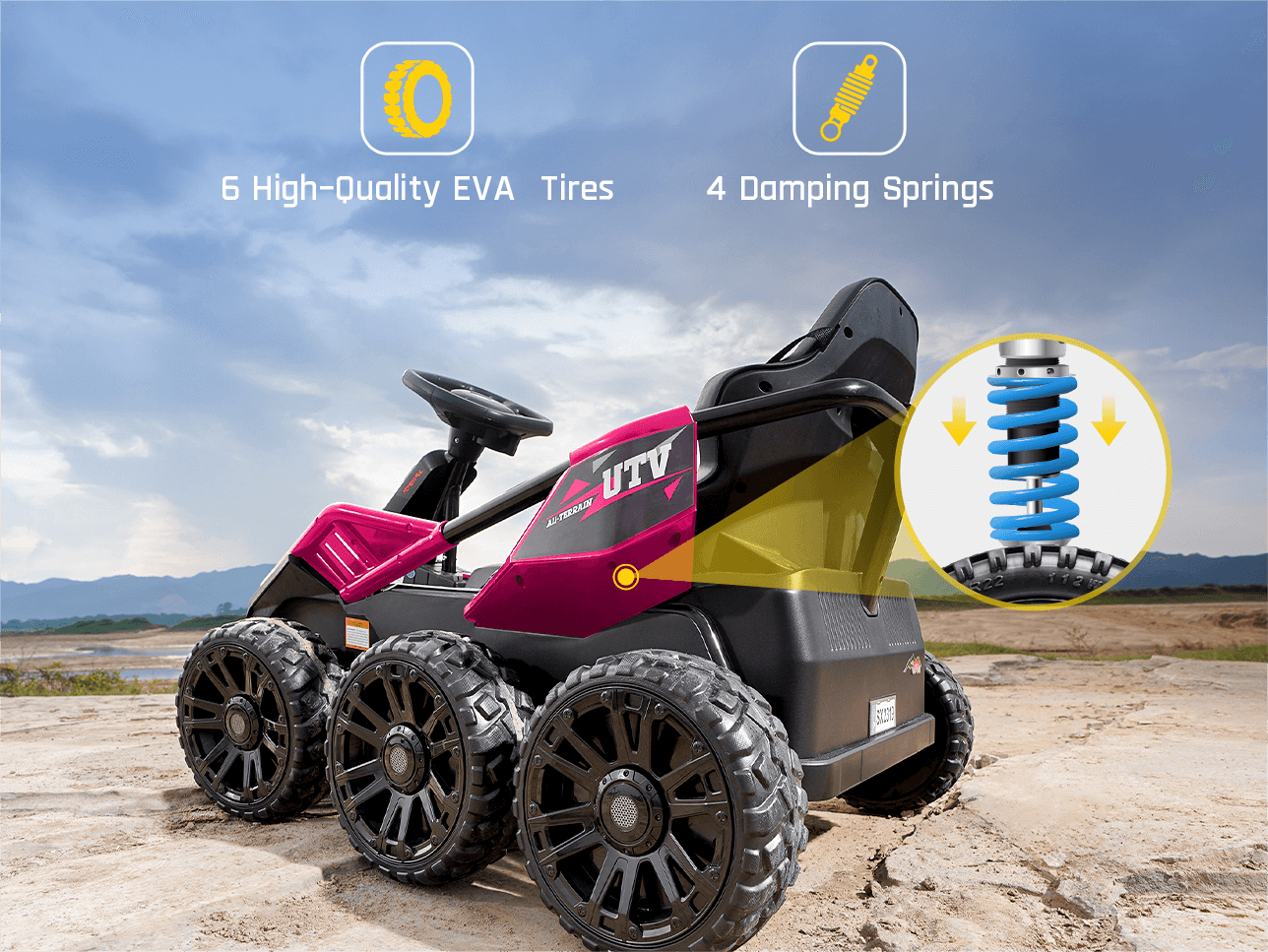 24V Ride on Toys for Big Kids, 6 Eva Wheels UTV, 4x75W 5.9MPH Powerful Electric Car, 4WD/2WD Switch, Parent Remote, 4 Shock Absorbers, Ideal Gift for Kids Ages 3+, MER-X Pro