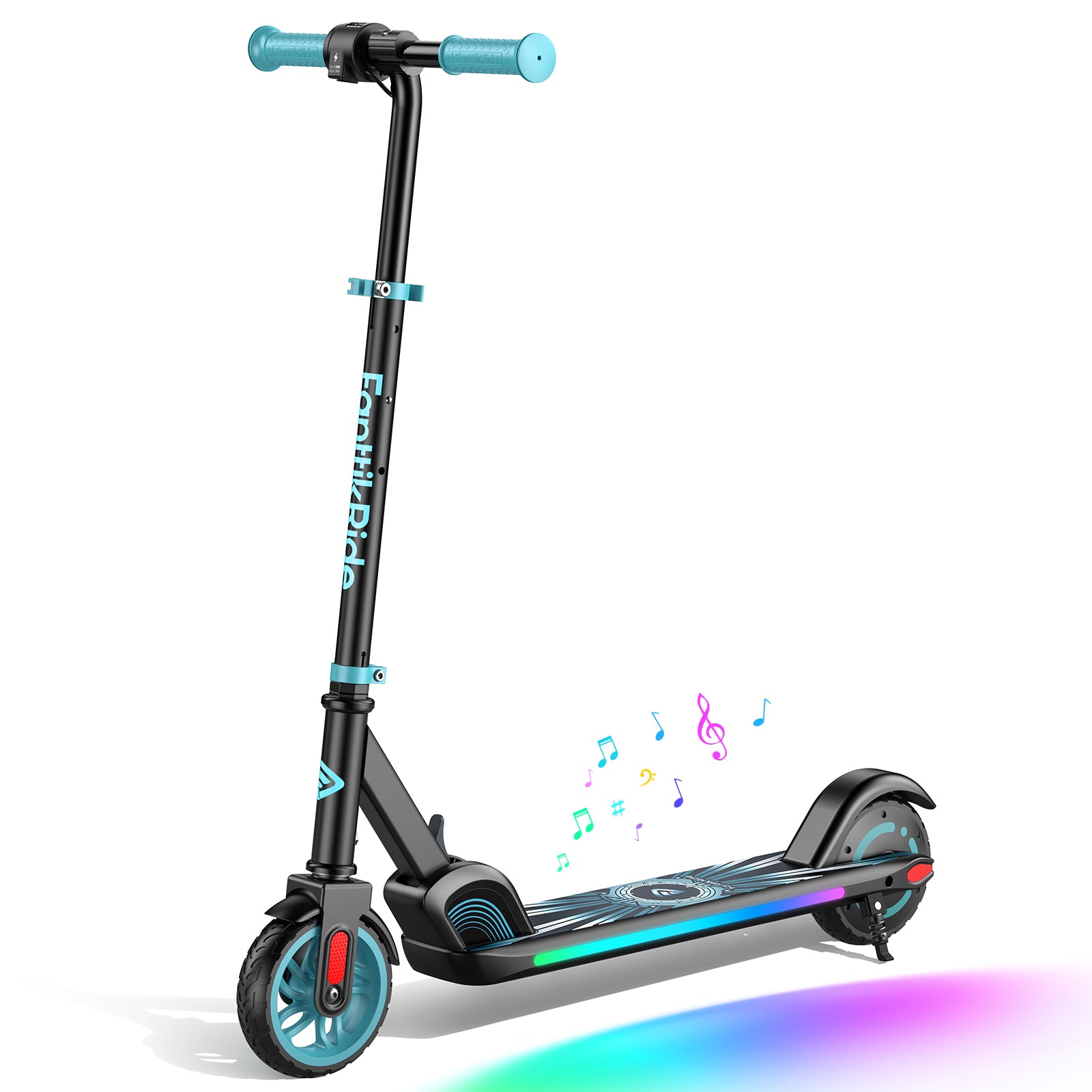 FanttikRide C9 Apex Electric Scooter for Kids Ages 8-12, Bluetooth Music Speaker, Colorful Rainbow Lights, 5/8/10MPH, 5 Miles Range, Adjustable Height, Foldable, Gift for Teens up to 132 lbs,