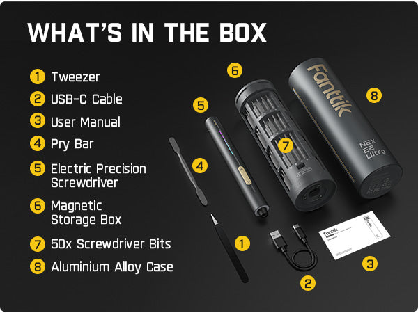 Fanttik E2 Ultra 3.7V Mini Electric Screwdriver, Electric Screwdriver Cordless, Max 0.6N.m, 50 Magnetic Bits, 5/32'' Hex, Magnetic Storage, Repair Tool for Electronics Phone Camera Laptop Appliances