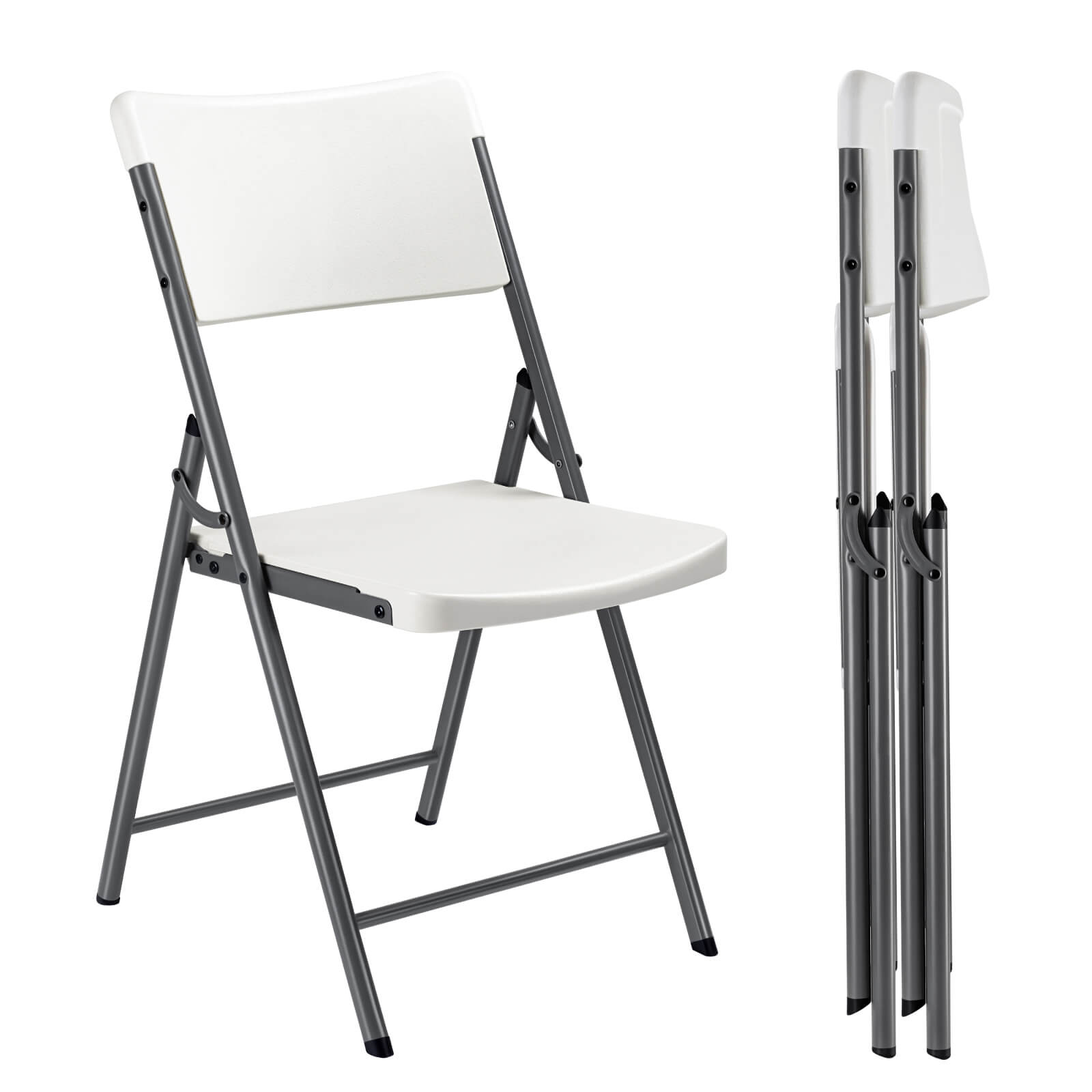 
FanttikOutdoor Portable Plastic Folding Chair, Indoor Outdoor Comfortable Sturdy Office Seat with Steel Frame, 350 lbs Capacity for Home, Party, Wedding, Garden, Stadium, 2-Pack, White Zeta H8 Lite