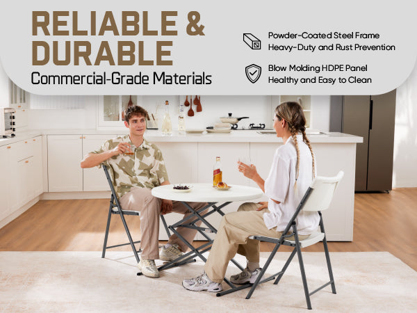 FanttikOutdoor Portable Plastic Folding Chair, Indoor Outdoor Comfortable Sturdy Office Seat with Steel Frame, 350 lbs Capacity for Home, Party, Wedding, Garden, Stadium, 4-Pack, White Zeta H8 Lite