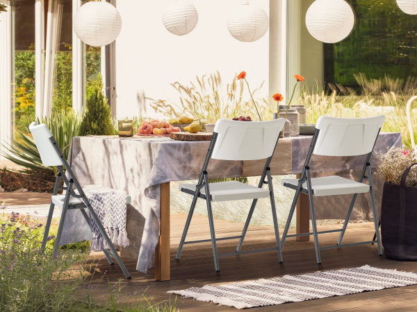 FanttikOutdoor Portable Plastic Folding Chair, Indoor Outdoor Comfortable Sturdy Office Seat with Steel Frame, 350 lbs Capacity for Home, Party, Wedding, Garden, Stadium, 4-Pack, White Zeta H8 Lite