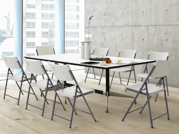FanttikOutdoor Portable Plastic Folding Chair, Indoor Outdoor Comfortable Sturdy Office Seat with Steel Frame, 350 lbs Capacity for Home, Party, Wedding, Garden, Stadium, 4-Pack, White Zeta H8 Lite