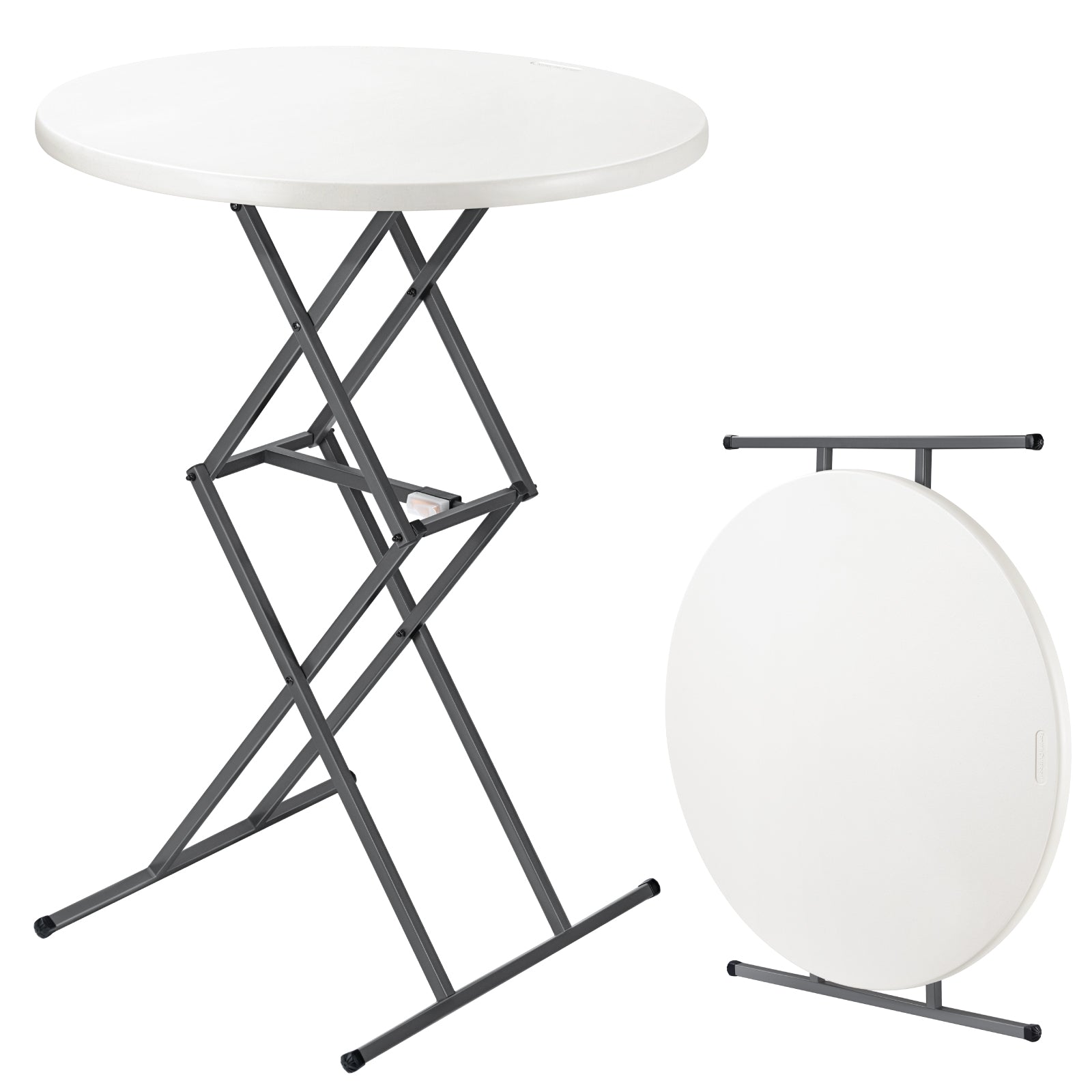 FanttikOutdoor 32" Round Folding Table 4 Heights Adjustable, One-Hand Quick Lift, Instalift, Plastic Portable Indoor Outdoor Table for Parties Commercial Events, 1 Pack, Granite White Zeta O3 Pro