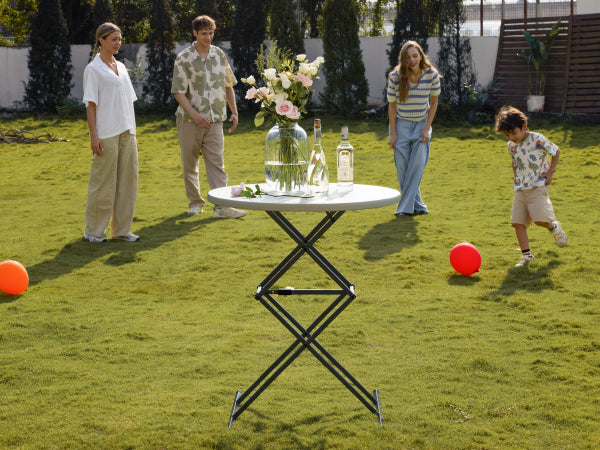FanttikOutdoor 32" Round Folding Table 4 Heights Adjustable, One-Hand Quick Lift, Instalift, Plastic Portable Indoor Outdoor Table for Parties Commercial Events, 1 Pack, Granite White Zeta O3 Pro