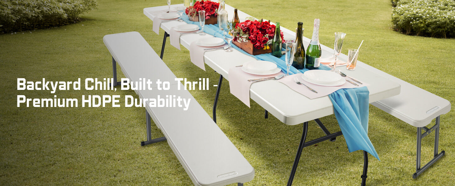 FanttikOutdoor 6ft Plastic Folding Bench with Safety Lock Carrying Handle, Portable Indoor Outdoor Bench for Party, Dining, Camping, Garden, Soccer Activities, No Assembly, 1 Pack, White Zeta I6 Pro