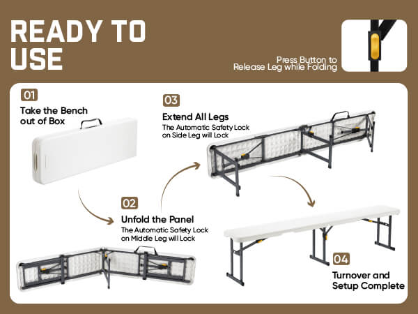 FanttikOutdoor 6ft Plastic Folding Bench with Safety Lock Carrying Handle, Portable Indoor Outdoor Bench for Party, Dining, Camping, Garden, Soccer Activities, No Assembly, 1 Pack, White Zeta I6 Pro