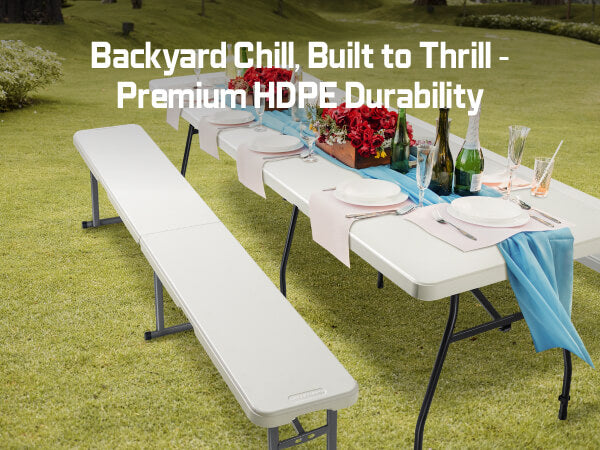FanttikOutdoor 6ft Plastic Folding Bench with Safety Lock Carrying Handle, Portable Indoor Outdoor Bench for Party, Dining, Camping, Garden, Soccer Activities, No Assembly, 1 Pack, White Zeta I6 Pro