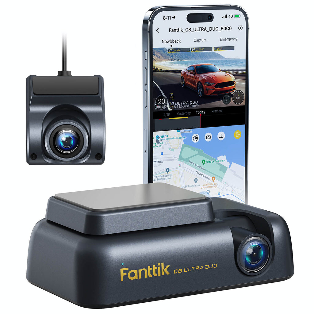 Fanttik C8 APEX Dash Cam, 4K UHD Dash Camera Front for Cars, Built-in 128G  eMMC, Super Night Vision, Smart APP & Voice Control, 5G WiFi GPS, Emergency