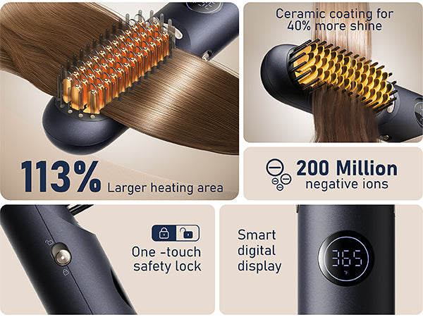 FanttikSolo I10 Apex Hair Straightener Brush, Cordless Straightening Brush with 113% Larger Heating Area & LED Temperature Display, Ceramic Coating & Ionic Technology, Safe Mode for Frizz-Free Shine