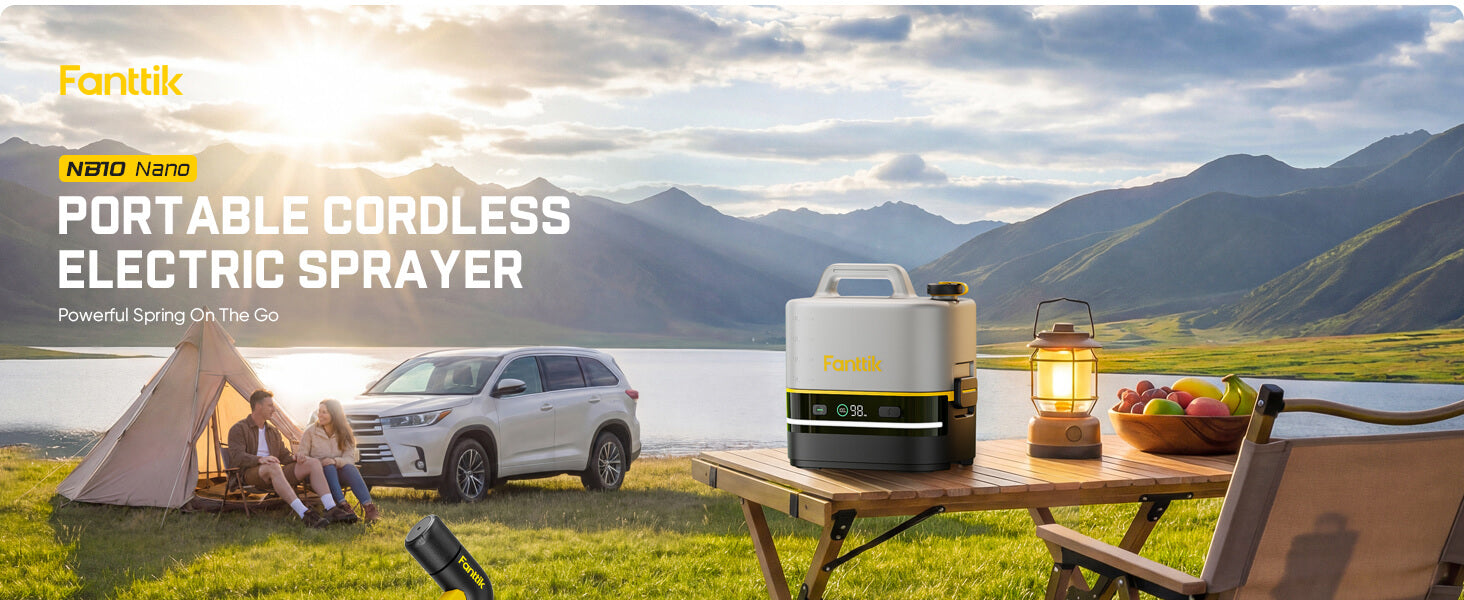 Fanttik NB10 Nano Portable Cordless Electric Sprayer w/2.1Gal Tank, HD LED Display, 4000mAh Lithium Battery, with Camping Ambient Light, Portable Pressure Washer for Outdoor & Indoor Cleaning