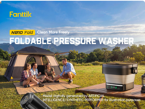 Fanttik NB10 Fold Cordless Electric Pressure Washer, Foldable Sprayer Washer w/3.2gal Tank, HD LED Display, 5-in-1 Nozzle, Max 220PSI, with Camping Light, Type-C Charging, for Patio, Camping