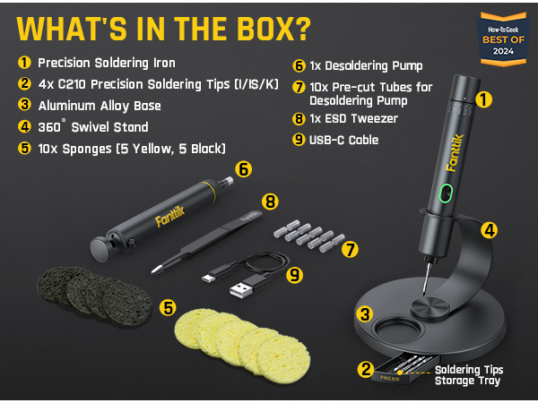 Fanttik T1 Max Soldering Iron Kit, Cordless Soldering Iron, 7 Seconds Fast Heating(390°F-840℉), Auto Sleep, 4 Precision Soldering Tips(C210), 360° Swivel Stand, Soldering Iron for Precision Repair