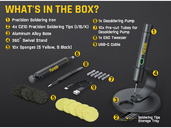 Fanttik T1 Max Soldering Iron Kit, Cordless Soldering Iron, 7 Seconds Fast Heating(390°F-840℉), Auto Sleep, 4 Precision Soldering Tips(C210), 360° Swivel Stand, Soldering Iron for Precision Repair