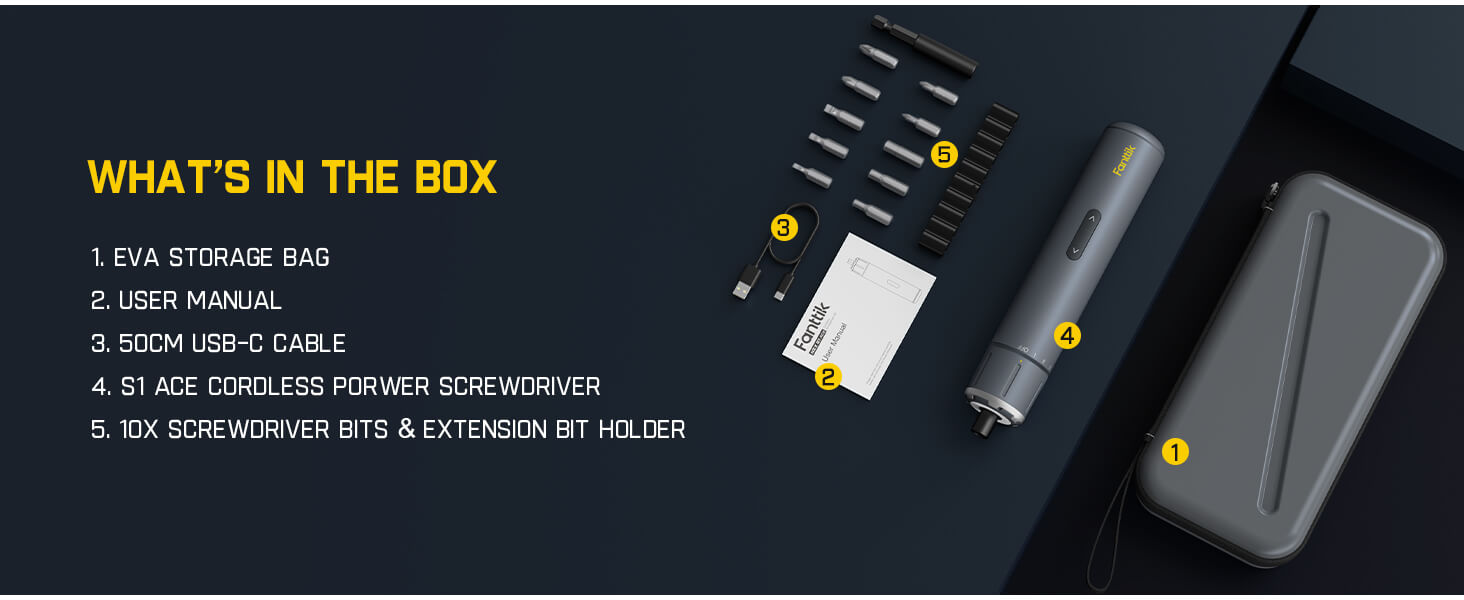 Fanttik S1 Ace 3.7V Cordless Screwdriver, Electric Screwdriver Kit with EVA Storage Bag
