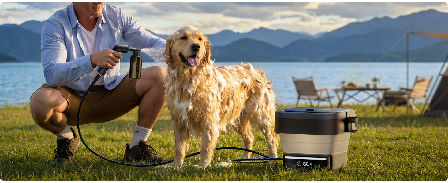 Fanttik NB10 Fold Cordless Electric Pressure Washer, Foldable Sprayer Washer w/3.2gal Tank, HD LED Display, 5-in-1 Nozzle, Max 220PSI, with Camping Light, Type-C Charging, for Patio, Camping