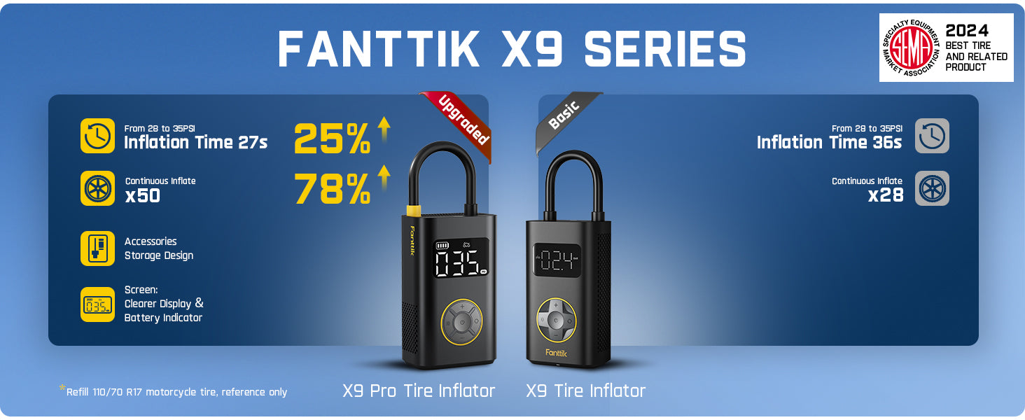 Fanttik X9 Pro Tire Inflator - Portable Motorcycle Air Compressor