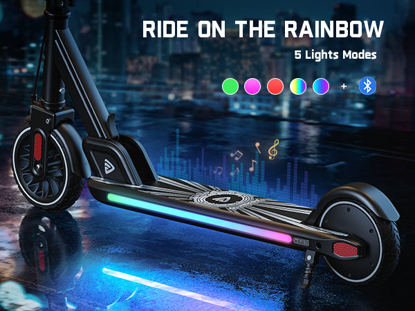 FanttikRide T9 Apex Electric Scooter for Kids 13+ 200W Motor, LED Colorful Lights with Bluetooth Music Speaker, 7/10/12 MPH Digital Display, Adjustable Height, Foldable E-Scooter for Teens