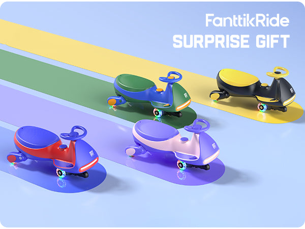 FanttikRide N7 Classic Electric Wiggle Car with Pedal, 6V Rechargeable Battery, 2 in 1 Swing Car, 2 Speed Ride On Toy, Anti-Rollover, Flashing Wheels, Bluetooth, Wiggle Car for 3 Years+, 150 Lbs