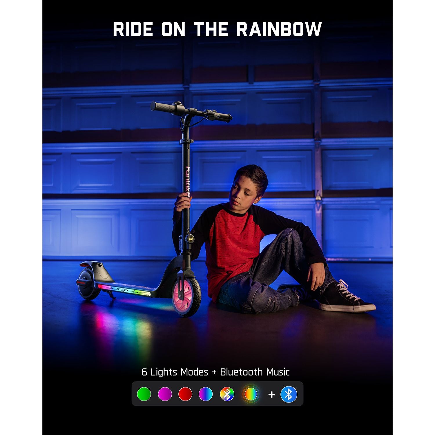 anttikRide T10 Apex Electric Scooter for Kids 4.3-5.6 ft 200W Motor, LED Colorful Lights with Bluetooth Music Speaker, 7/10/12 MPH Digital Display,45W Fast Charging, Foldable E-Scooter