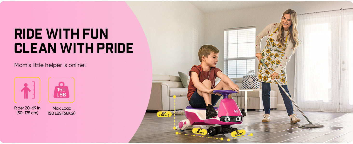 FanttikRide N10 Pro Electric Wiggle Car with Pedal, Type-C Rechargeable Battery, One-Click Detachable Mop, GlideWiz, Anti-Rollover, Flashing Wheels, Bluetooth, Ages 3+, 150 Lbs