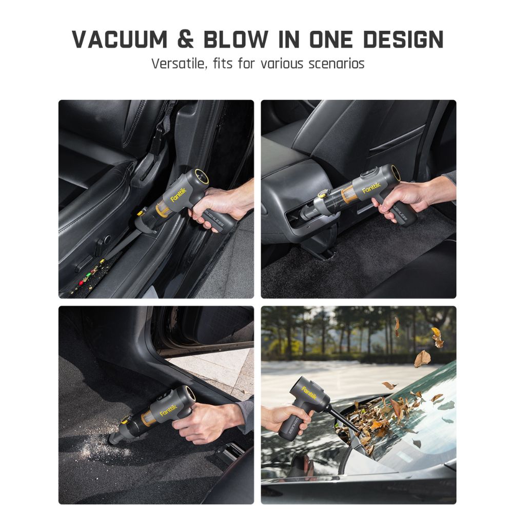 Fanttik Slim V9 Mix Car Vacuum, 4 in 1 Handheld Air Duster and Vacuum, 12000PA High Power Vacuum with Smart LCD Display, RobustClean™ Portable Mini Keyboard Vacuum for Car Interior, Home
