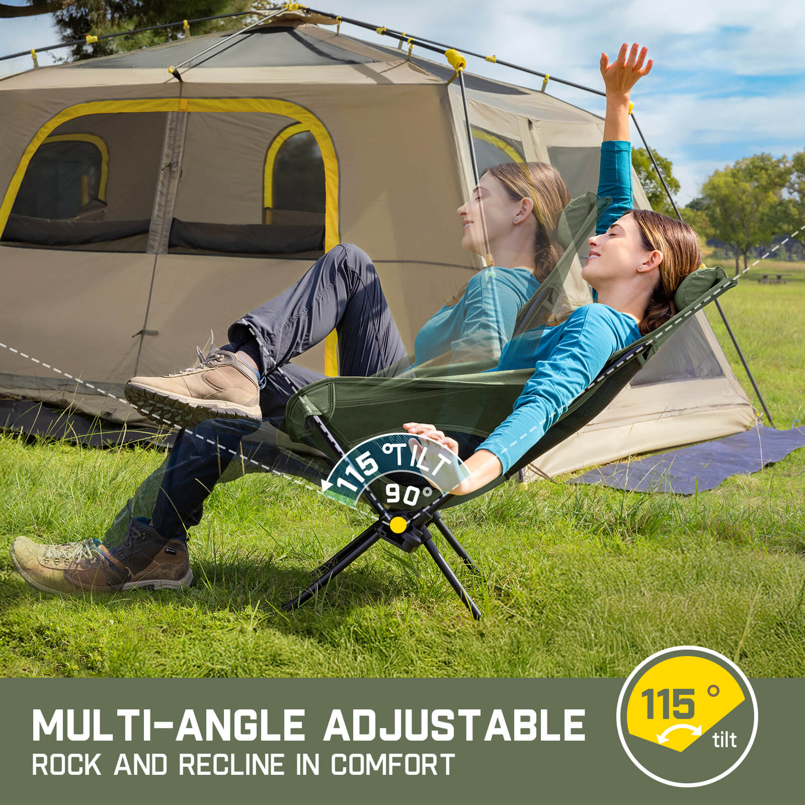 FanttikOutdoor Zeta L8 Max Camping Chair, Portable & Lightweight, Multi-Angle Adjustable, Supports up to 250 lbs, Comfort-Driven Design, High Strength Camping Chair for Travel, Hiking, Fishing, Green