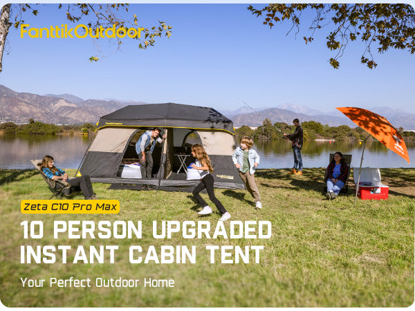 FanttikOutdoor Instant Cabin Tent 10 Person Camping Tent Setup in 60 Seconds with Rainfly & Windproof Portable with Carry Bag for Family Camping & Hiking, Upgraded Ventilation