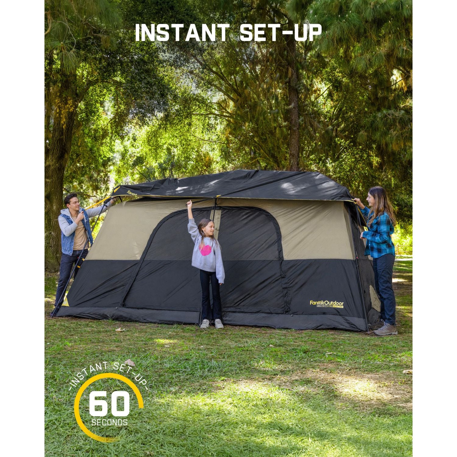 FanttikOutdoor Instant Cabin Tent 10 Person Camping Tent Setup in 60 Seconds with Rainfly & Windproof Portable with Carry Bag for Family Camping & Hiking, Upgraded Ventilation