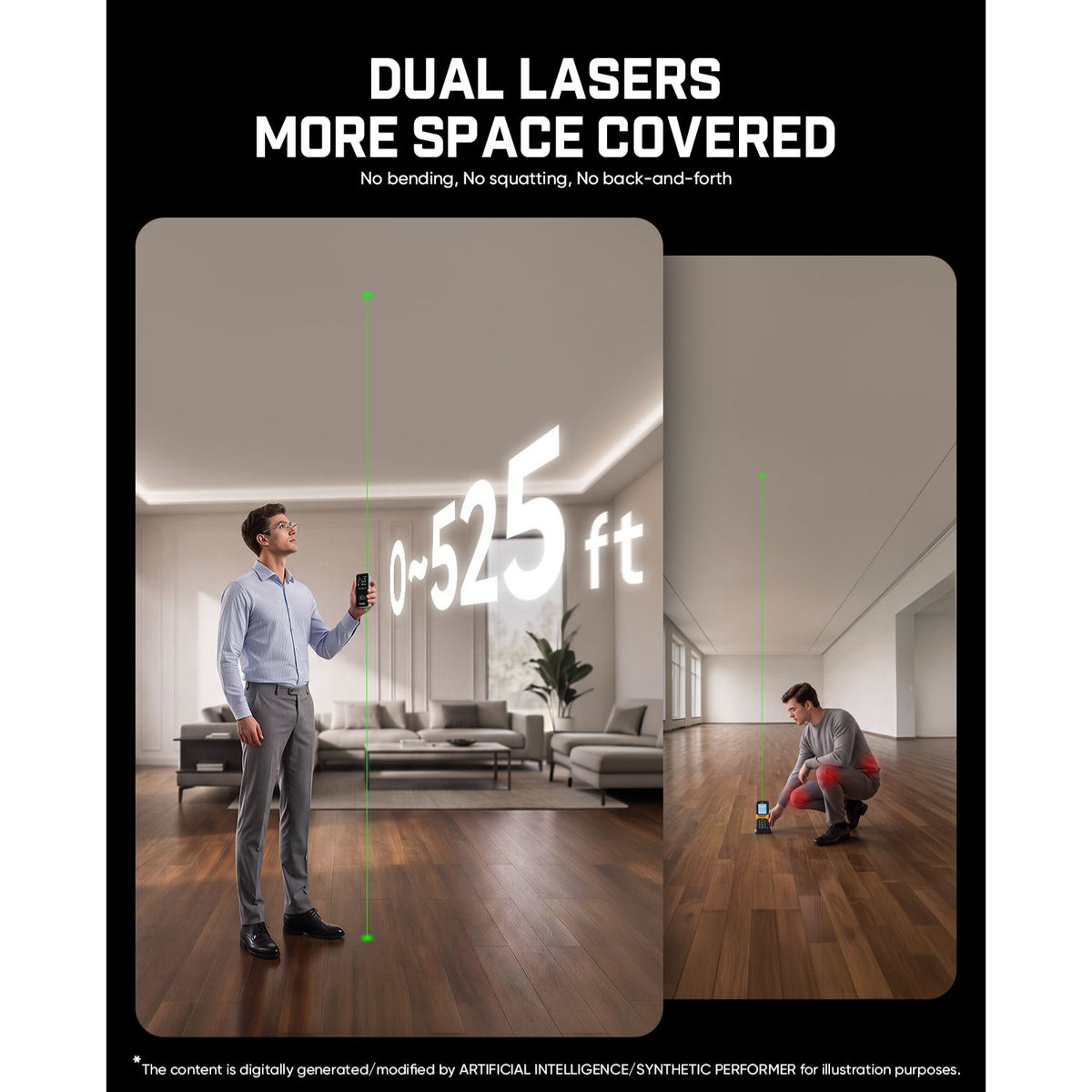 Fanttik A11 Ultra X dual green laser measuring tool, 525 ft long range laser distance meter, indoor home measurement no bending squatting