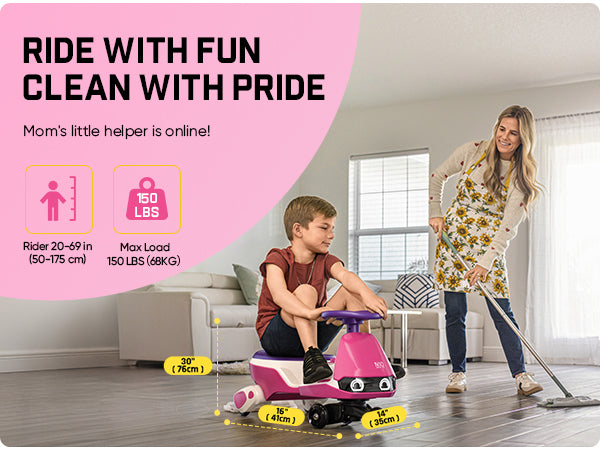 FanttikRide N10 Pro Electric Wiggle Car with Pedal, Type-C Rechargeable Battery, One-Click Detachable Mop, GlideWiz, Anti-Rollover, Flashing Wheels, Bluetooth, Ages 3+, 150 Lbs
