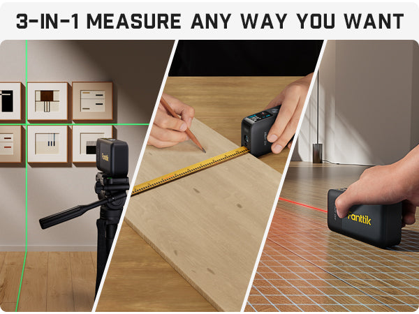 Fanttik A10 Apex 3-in-1 Digital Laser Tape Measure with HD Color Display, 165Ft Rechargeable Laser Measurement & 32Ft Green Cross Line Laser & 9.8Ft Tape, 6 Units, for Distance/Area/Volume/Leveling