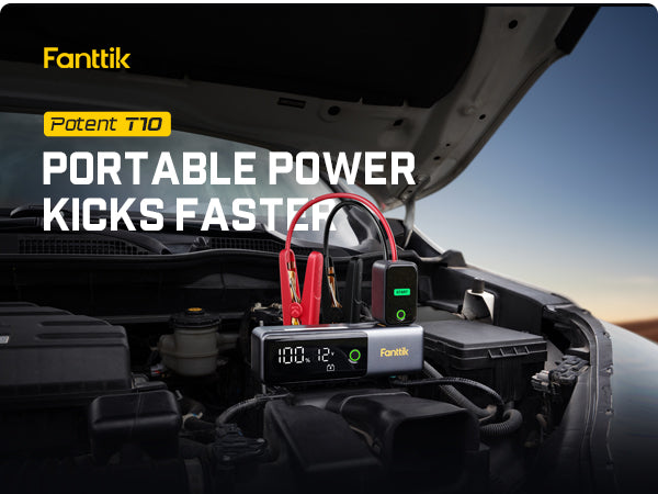 Fanttik Potent T10 1800A Portable Jump Starter, 12000mAh Jump Box for Car Battery for up to 7.0L Gas and 5.0L Diesel Engines, 12V Safe Lithium with Retractable Charging Cable, Power Bank & LED Display