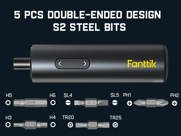Fanttik NEX S1 Capsule 3.7V Cordless Screwdriver, Electric Screwdriver, Max 5 N.m, 320 RPM Motor, 5 Pcs Double-Ended Bits, Compact Design, LED Light, 1/4''Hex, Idea Tool for Furniture, Appliances