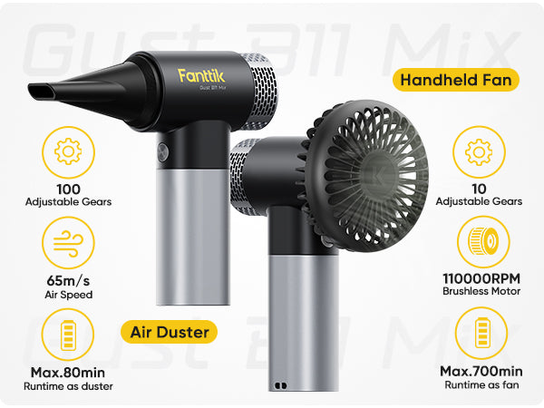 Fanttik Gust B11 Mix 2-in-1 Electric Air Duster & Fan, Dust Blower, 110000RPM Brushless Motor, Compressed Air Duster, 100 Stepless Gears, One-tap Booster, Electric Duster for PC, Electronics, Outdoor