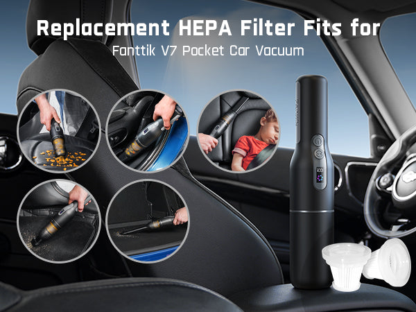 Fanttik 2-Pack Replacement HEPA Filter, Washable and Reusable Filter, Fits for Fanttik V7 Pocket Car Vacuum Cleaner