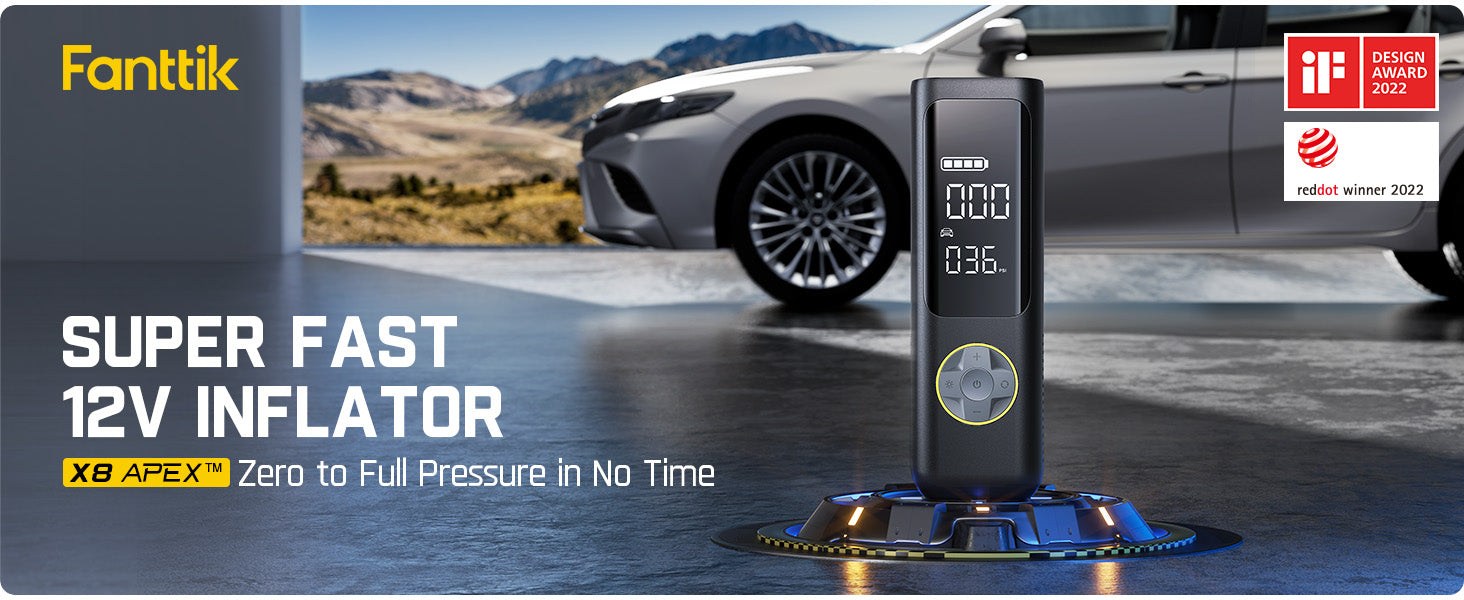 Fanttik X8 APEX™ Tire Inflator Portable Air Compressor, 2X Faster Inflation, 150PSI Cordless Tire Inflator with LCD Dual Screen, Suitable for MPV, Cars, E-Bikes, Motorcycles, For Up to 26.3 Inch Tires