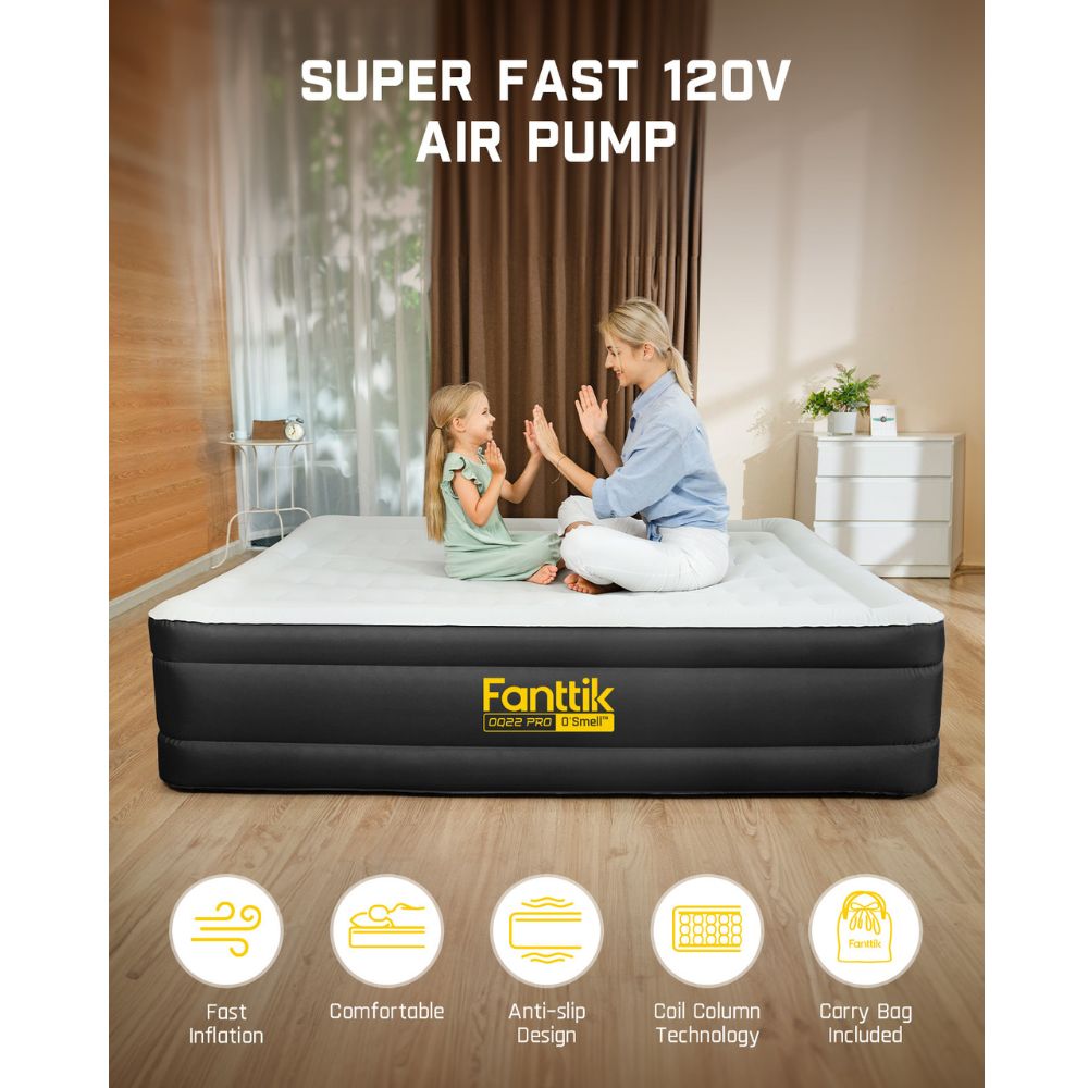 Fanttik OQ22 Pro Air Matress Queen with Built-in Pump, 22 Inches O'Smell™ PVC Air Mattress, One Button Inflation and Stop at Any Time, 720 LBS Support Airbed for Home,Outdoors,Sleepover