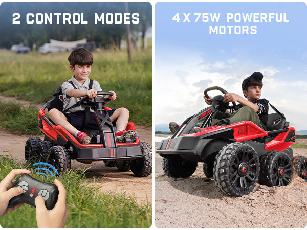 FanttikRide 24V Ride on Toys for Big Kids, 6 Eva Wheels UTV, 4x75W 5.9MPH Powerful Electric Car, 4WD/2WD Switch, Parent Remote, 4 Shock Absorbers, Ideal Gift for Kids Ages 3+