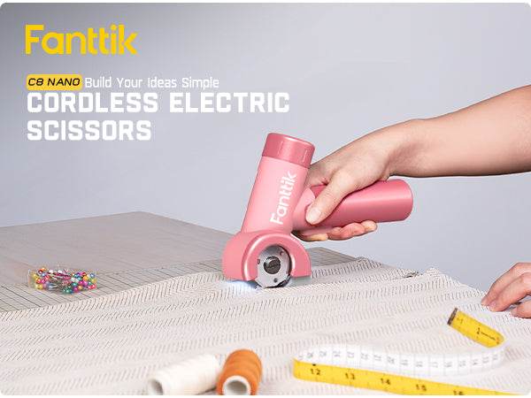 Fanttik C8 Nano 3.7V Cordless Electric Scissors with LED Display, Rechargeable Cardboard Cutter with 2 Blades, EasySwap Blade Change, LED Light, for Thin Cardboard Carpet Leather