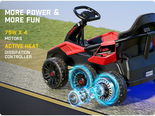 FanttikRide 24V Ride on Toys for Big Kids, 6 Eva Wheels UTV, 4x75W 5.9MPH Powerful Electric Car, 4WD/2WD Switch, Parent Remote, 4 Shock Absorbers, Ideal Gift for Kids Ages 3+