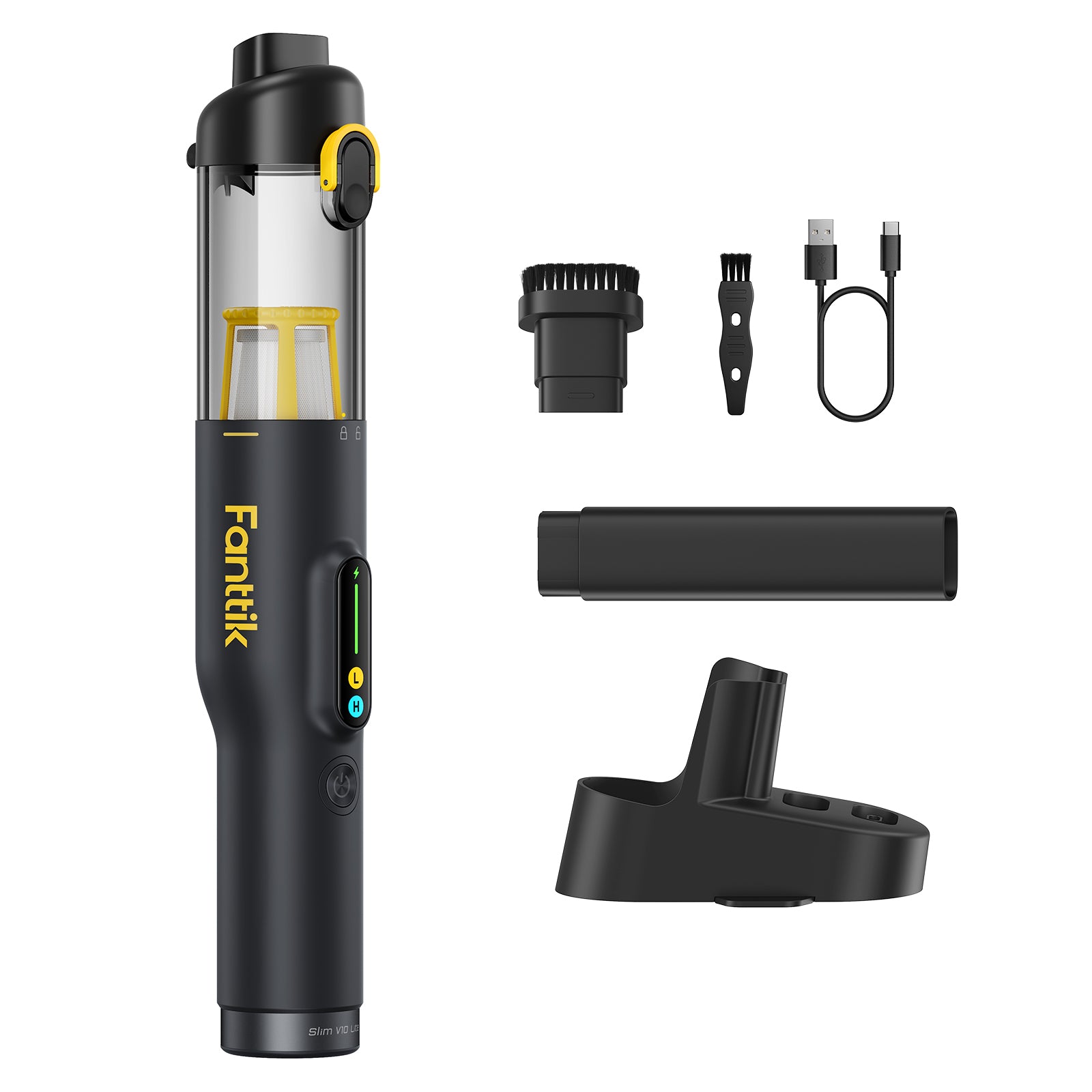 Fanttik Slim V10 Lite Cordless Handheld Vacuum, 0.98lb Lightweight with All-in-One Base Design, 12000Pa Suction & Smart LED Light, Portable Mini Vacuum Cleaner for Kitchen Table, Sofa, Car