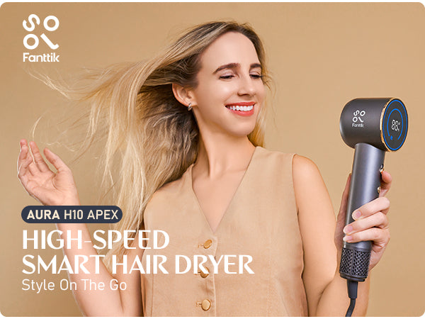 Hair Dryer Aura H10 APEX, Ionic Blow Dryer with HD Display, Brushless Motor, Thermo-Control, Low Noise, Magnetic Concentrator, 110000 RPM High-Speed for Fast Drying & Shine