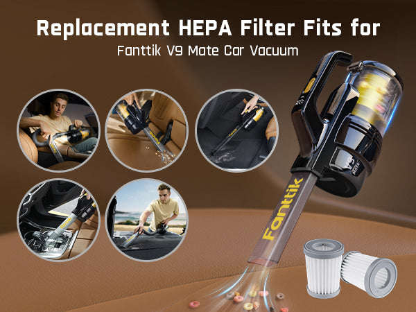 Fanttik 2-Pack Replacement HEPA Filter, Washable and Reusable Filter, Compatible with Fanttik V9 Mate Car Vacuum Cleaner